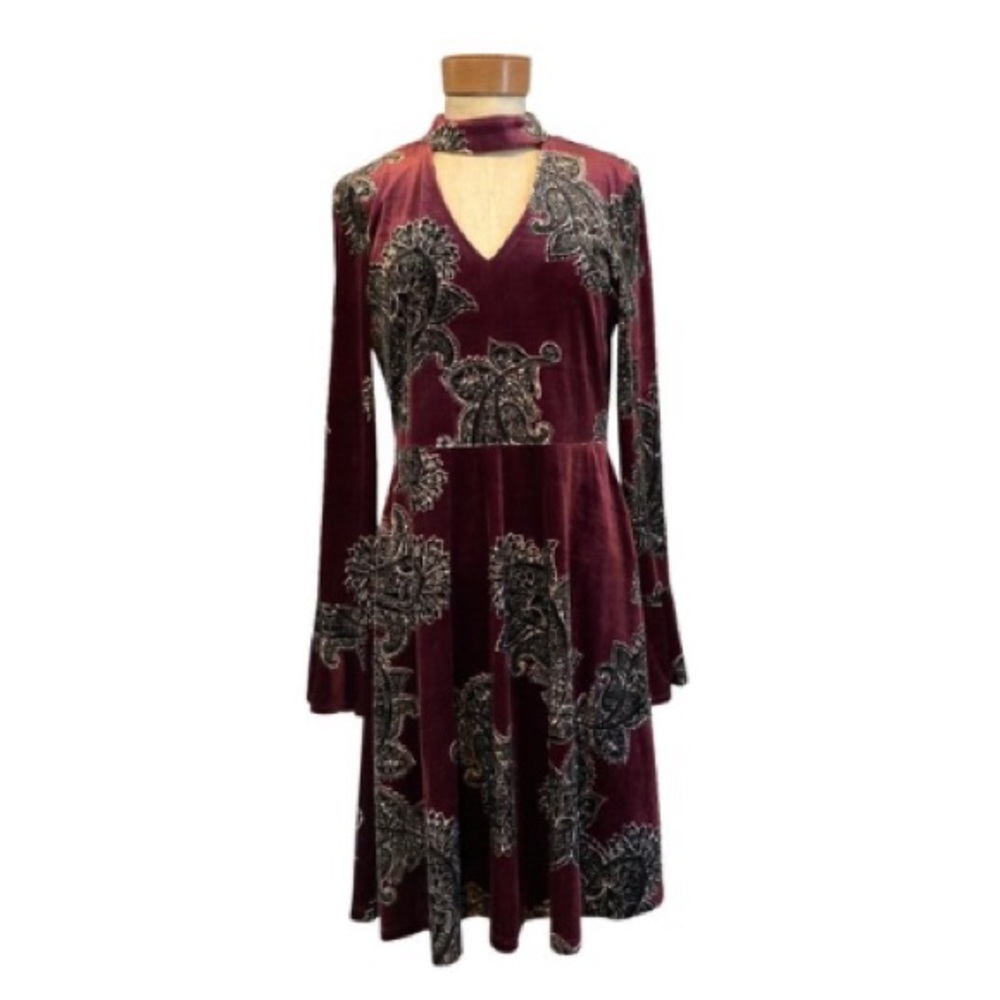 Paisley Velvet Purple Choker Dress